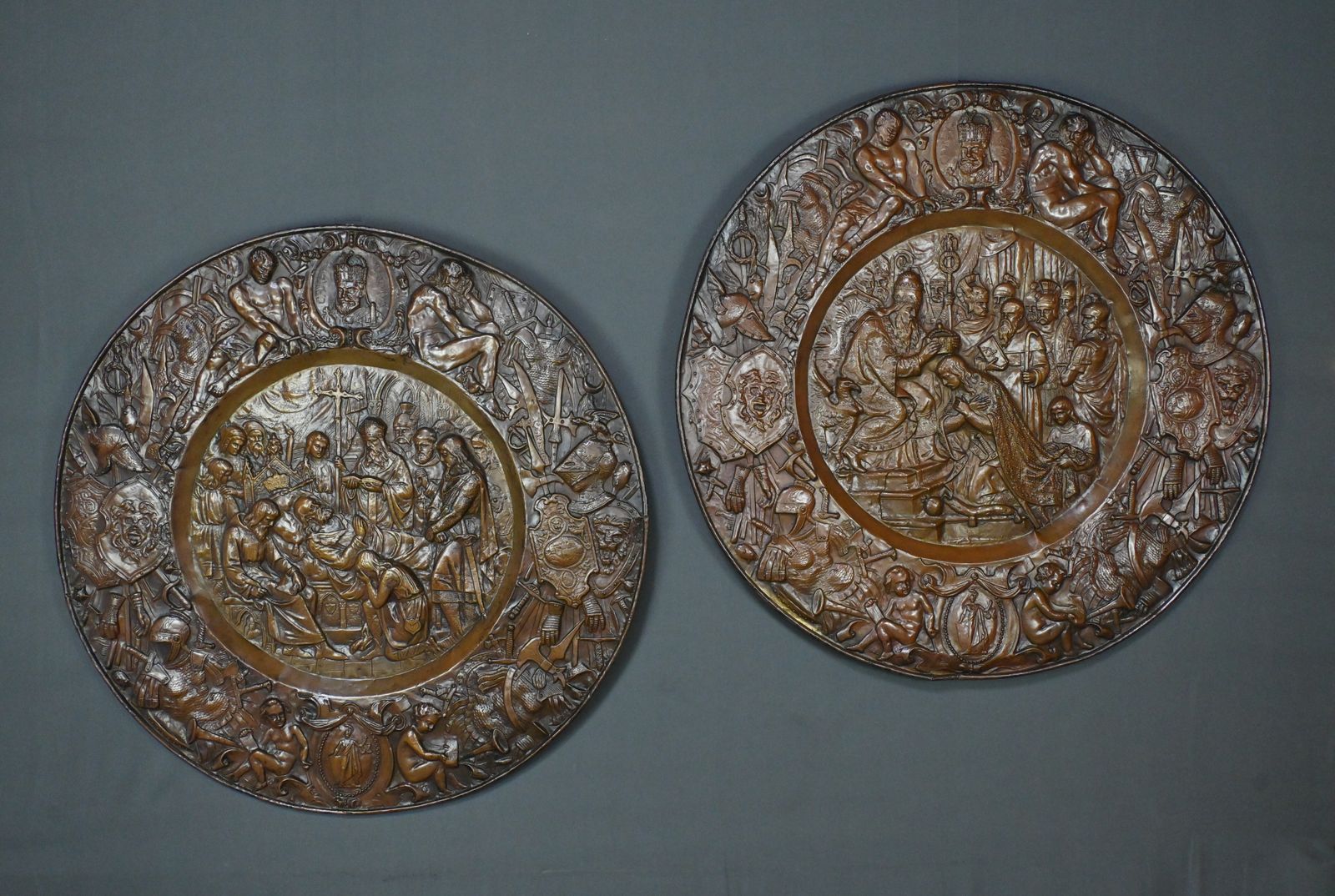 Pair Of Important “Charlemagne” Embossed Copper Trays – Late 19th Century photo Home Decor