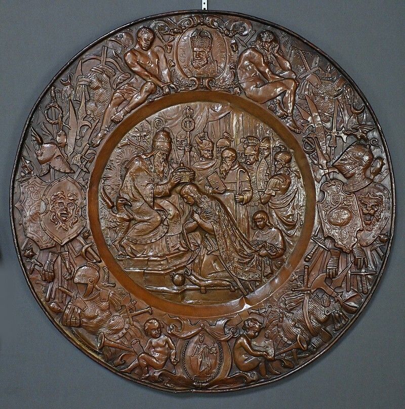 1110.0 Pair Of Important “Charlemagne” Embossed Copper Trays – Late 19th Century photo
