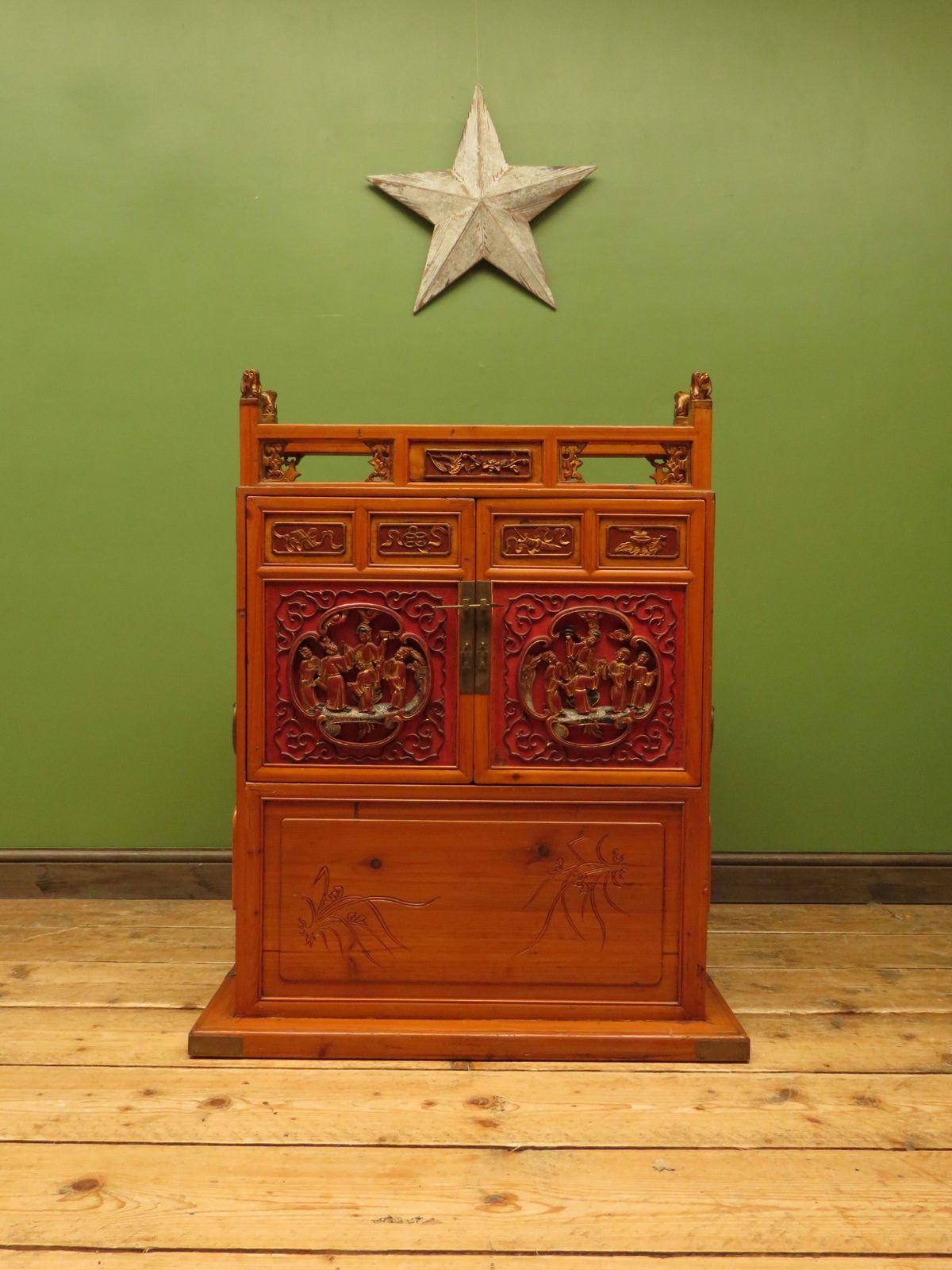 Chinese Wedding Cabinet With Ornate Carvings photo for sale