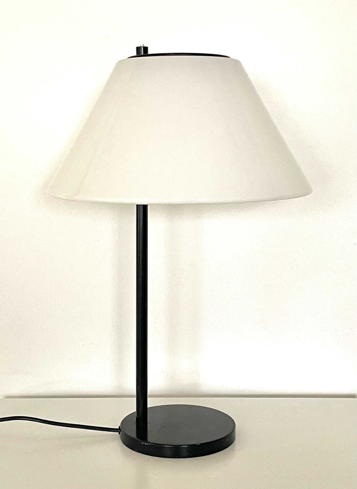 Vintage Mid Century Louis Poulsen “Combi” Rare Danish Table Lamp In Black And White   Design By Per Iversen In 1967 photo vinterior