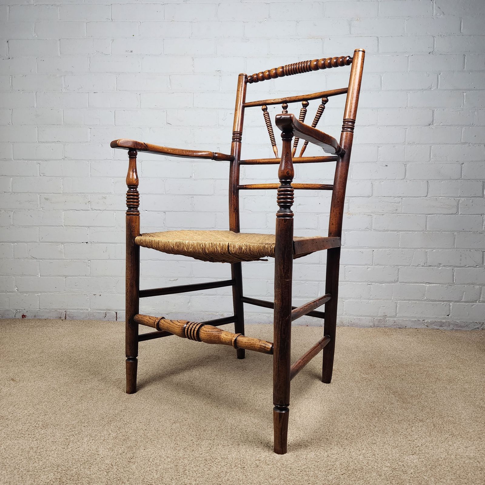 A George III Elm And Fruitwood Spindle Back Carver Chair photo vintage