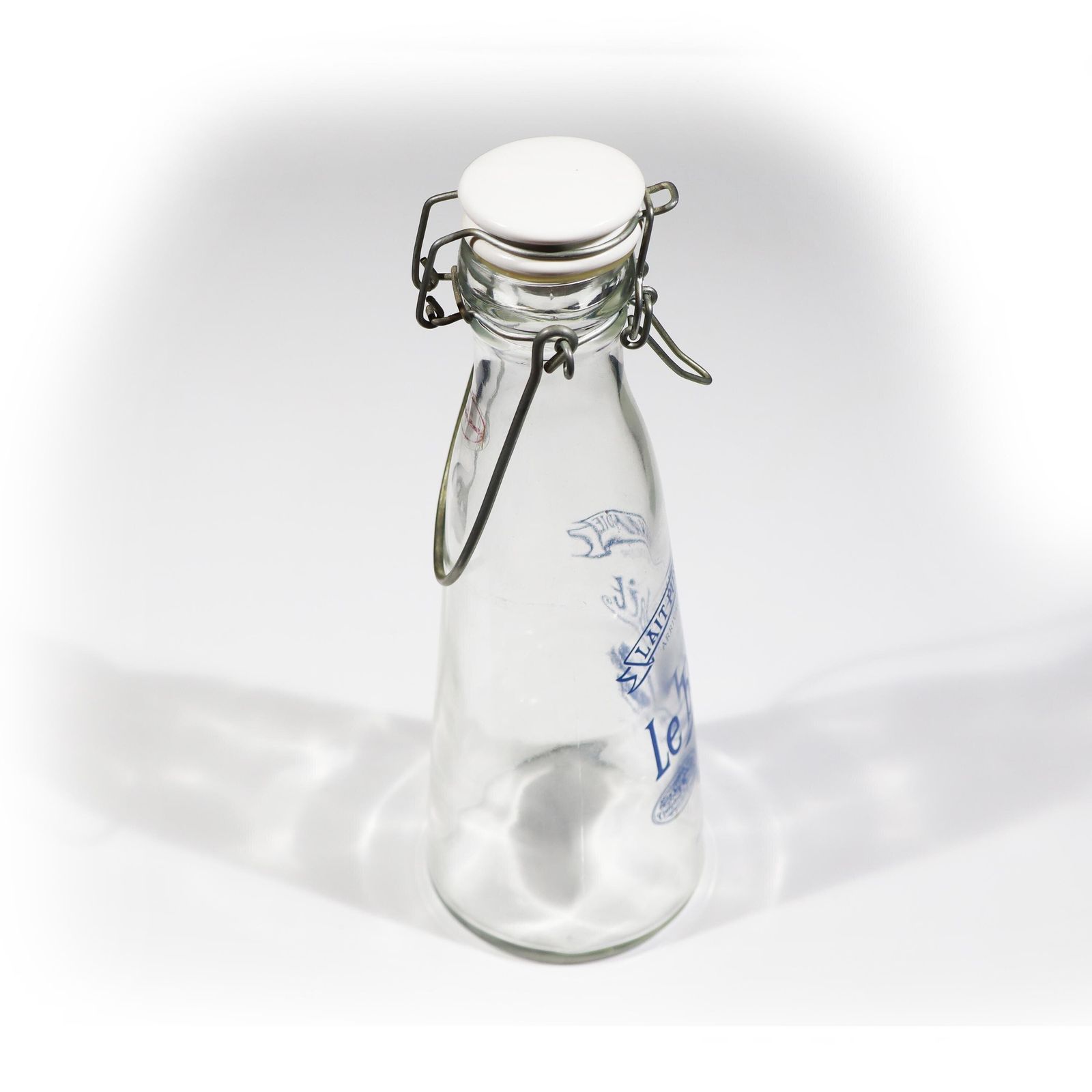 Vintage French Glass Milk Bottle Farmhouse Flip Top Bottle Le Bon Lait photo vintage