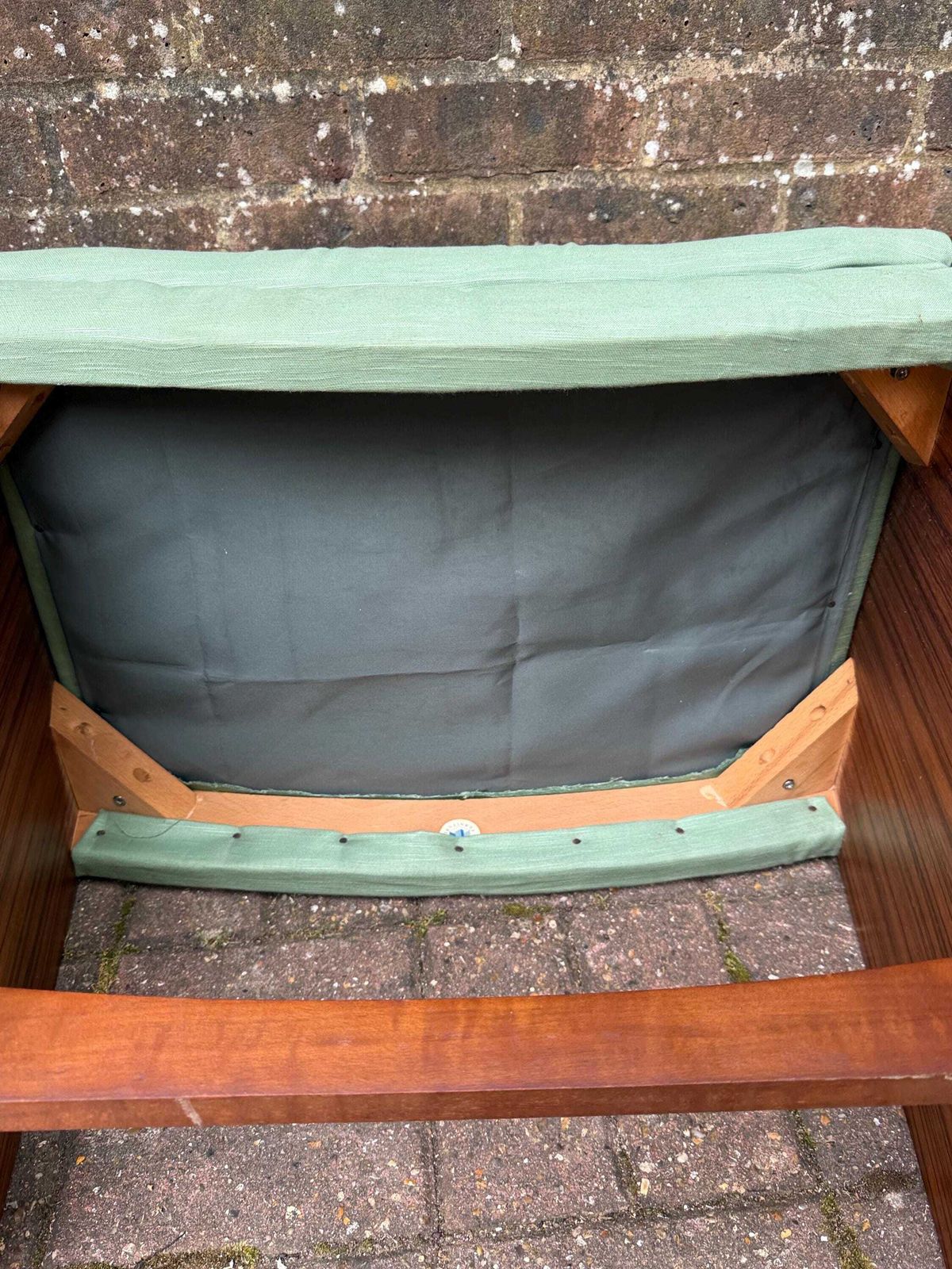photo for sale Vintage Meredew Dressing Stool – Mid Century Modern Stool With Afromosia Frame & Mint Green Upholstery, 1960s Bedroom Seating