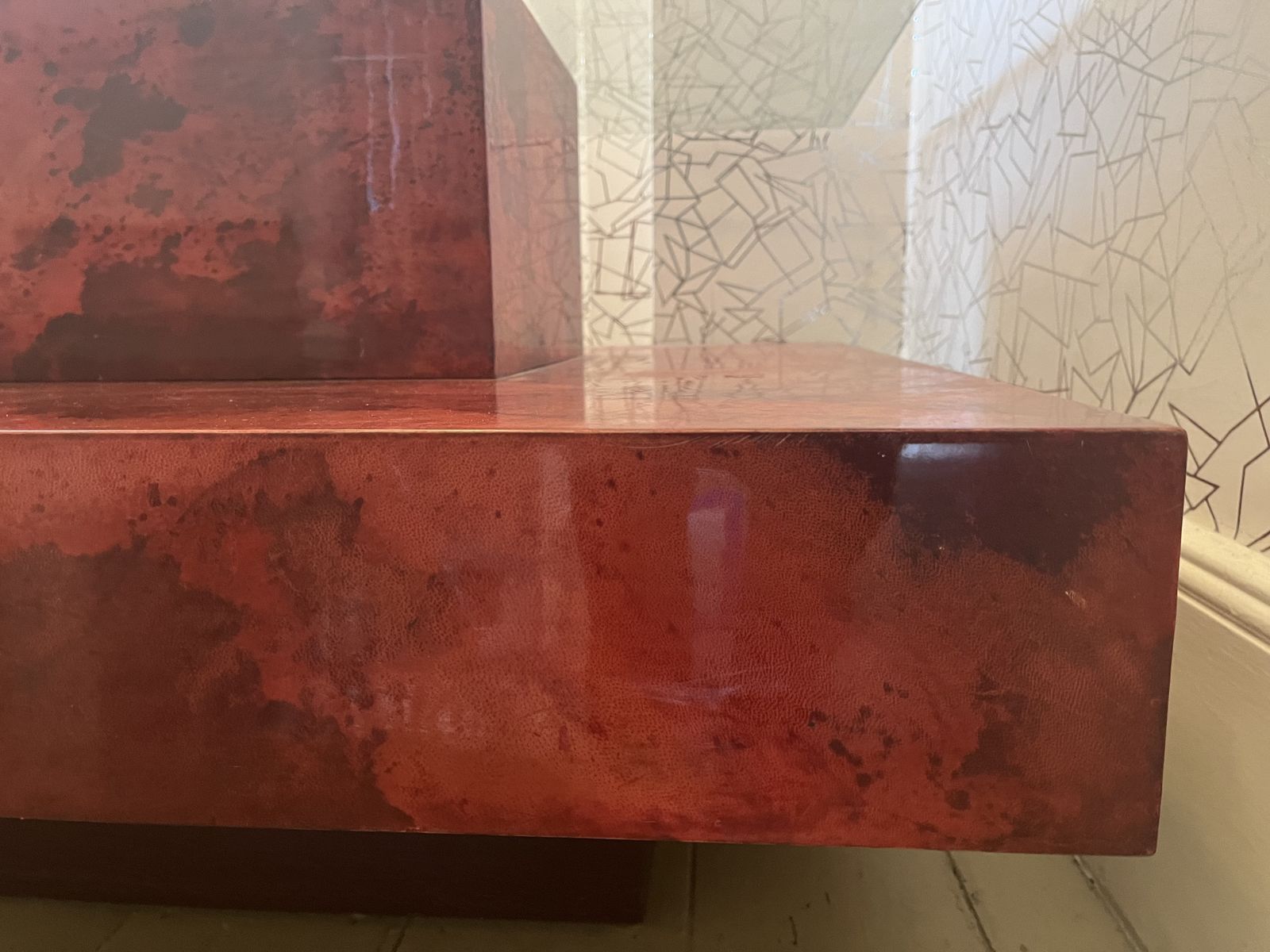 Stunning Red Parchment Centre Coffee Table C1960 By Aldo Tura photo vinterior