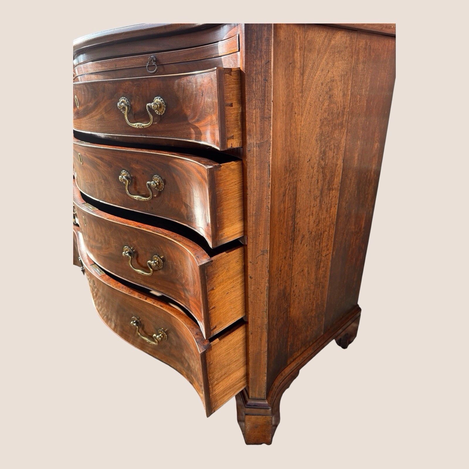 Furniture Antique Georgian 1760 Mahogany Serpentine Chest Of Drawers Writing Brush & Slide photo