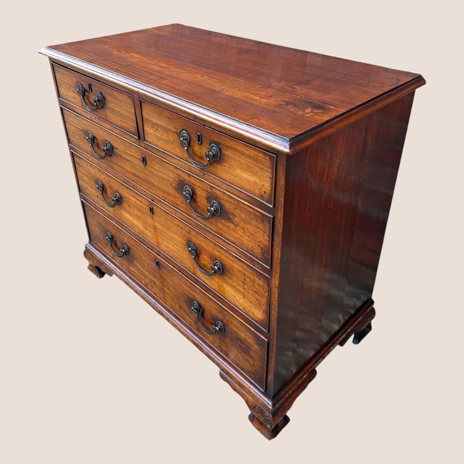 Antique George III 1790 Mahogany & Brass Chest Of 5 Drawers By J Moorcroft photo furniture
