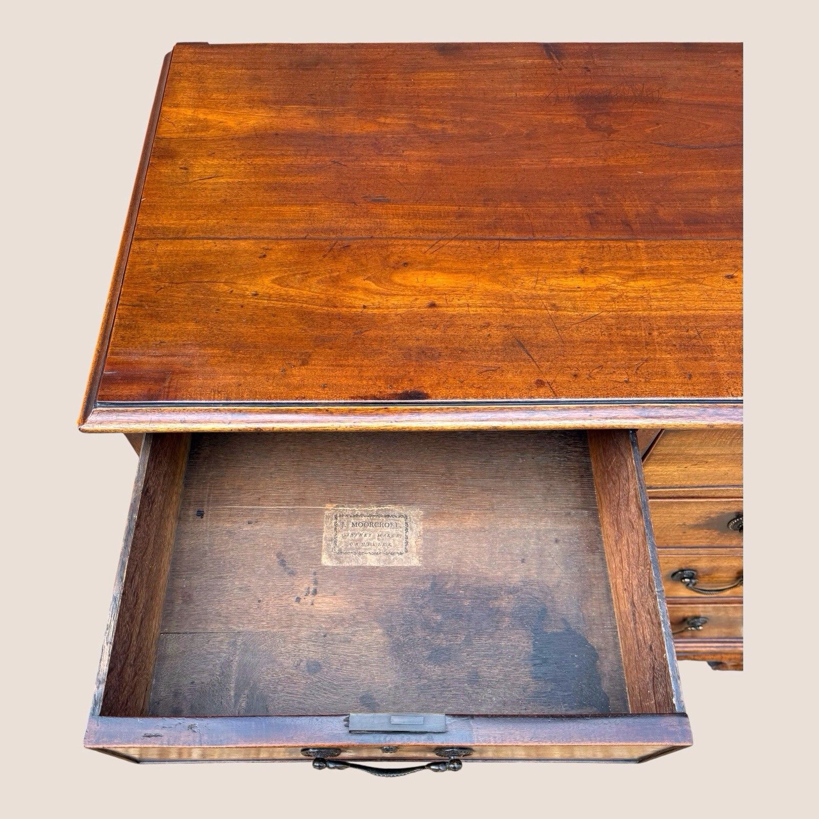 photo for sale Antique George III 1790 Mahogany & Brass Chest Of 5 Drawers By J Moorcroft