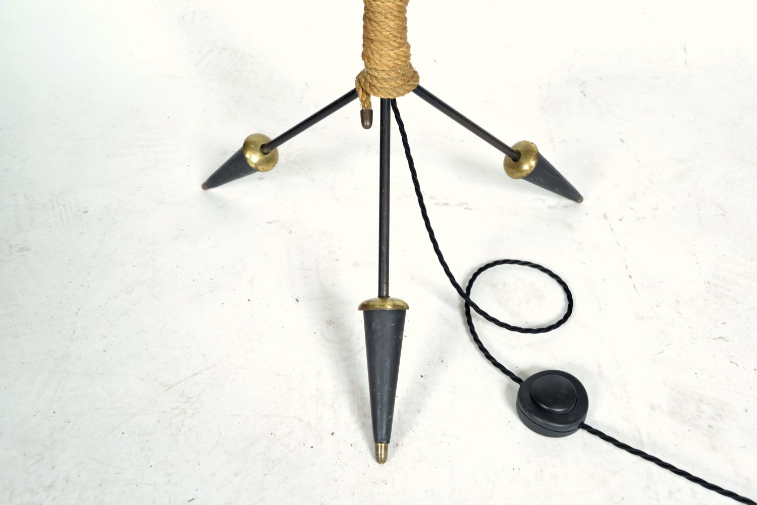 Midcentury 3 Arm Swan Neck French Tripod Standard Floor Lamp Brass Glass Steel 1950s photo vintage