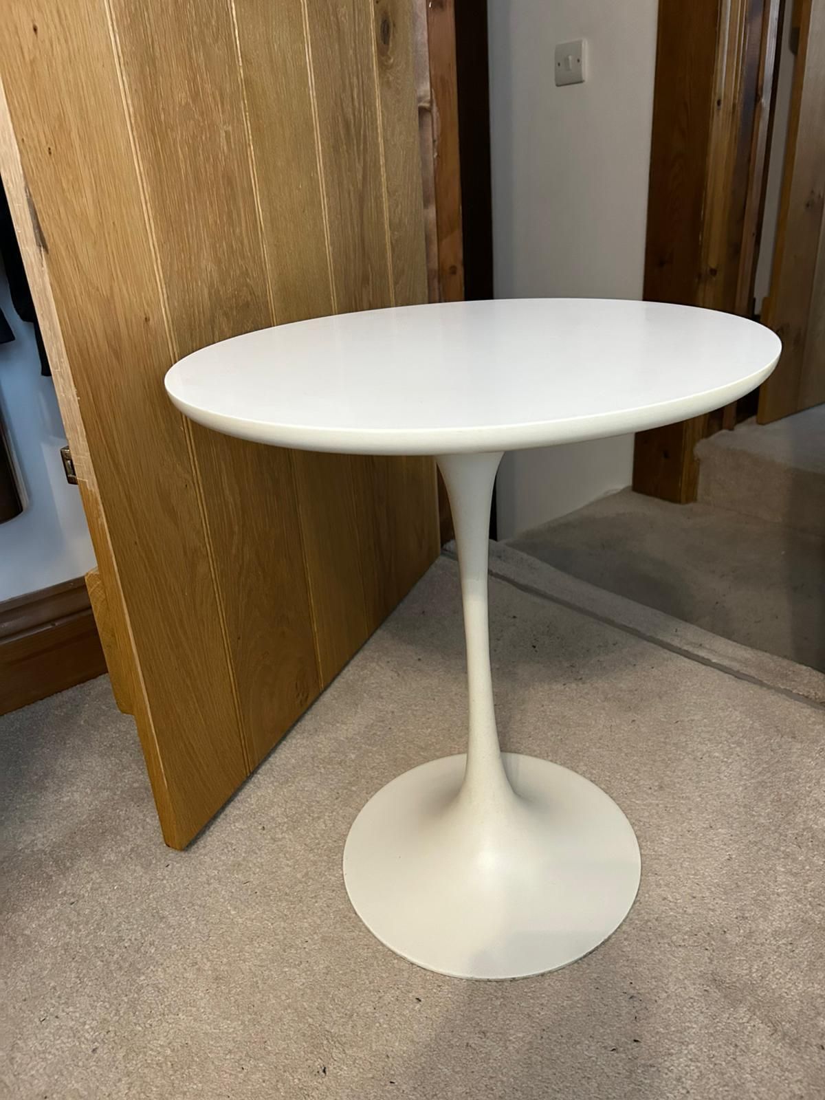 Arkana White Tulip Side Table Designed By Maurice Burke In The 1960s.