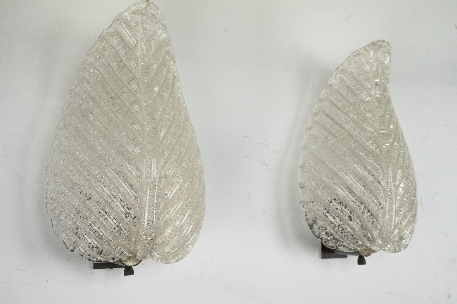 Pair Of Wall Lamps By Ercole Barovier In Rugiadoso Murano Glass, Italy 1950s photo 2080.0