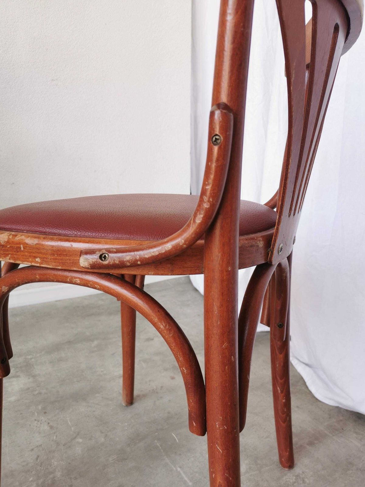 Vintage Bentwood Dining Chair With Fan Backrest / 1970s / Thonet Style / Dark Wood Frame And Faux Leather Seat / Irish Pub Style photo Furniture