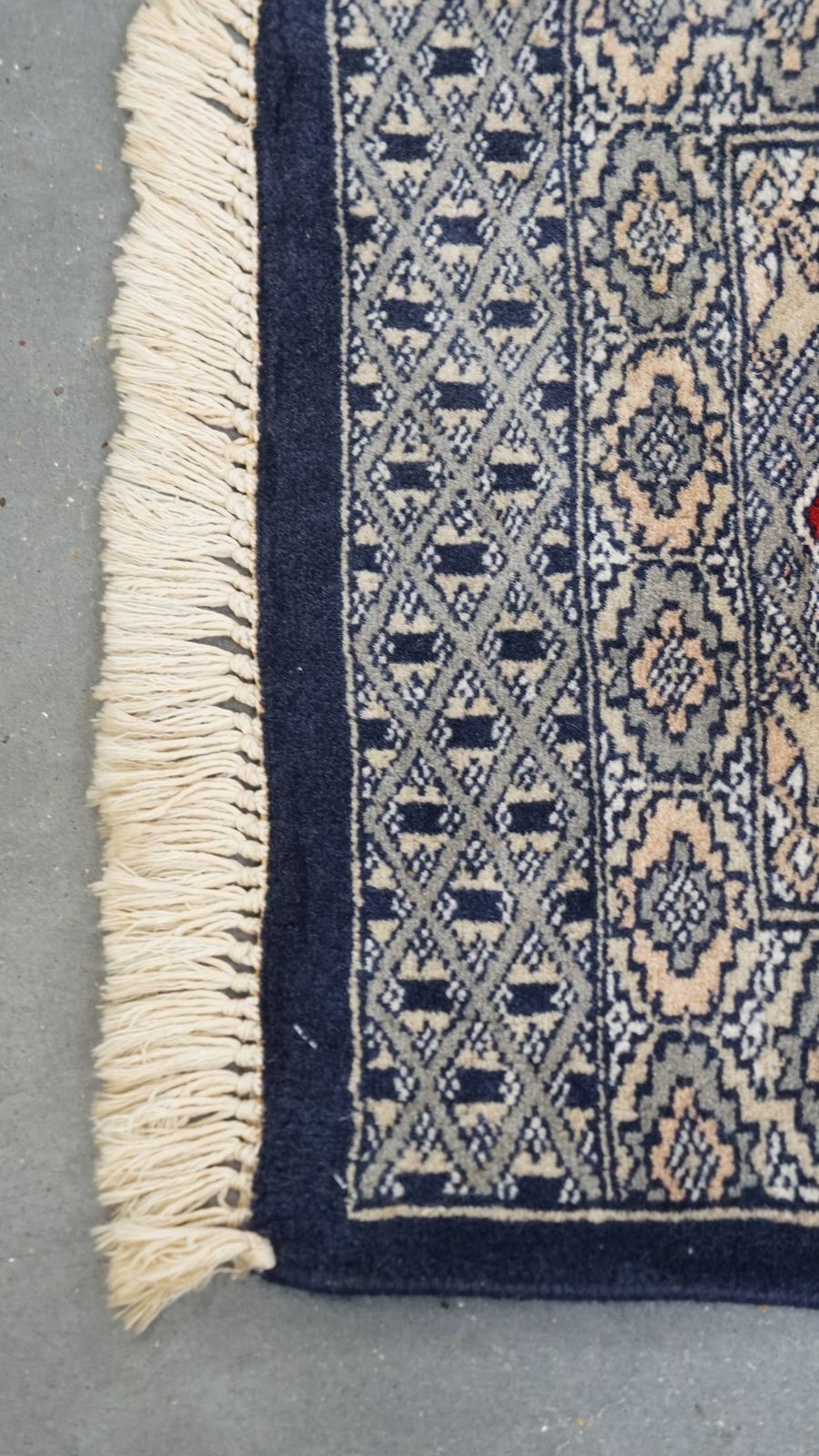 Hand Knotted Decorative Tablecloth With A Fine Pattern In Dark Blue And Red Colours 47x46cm photo for sale