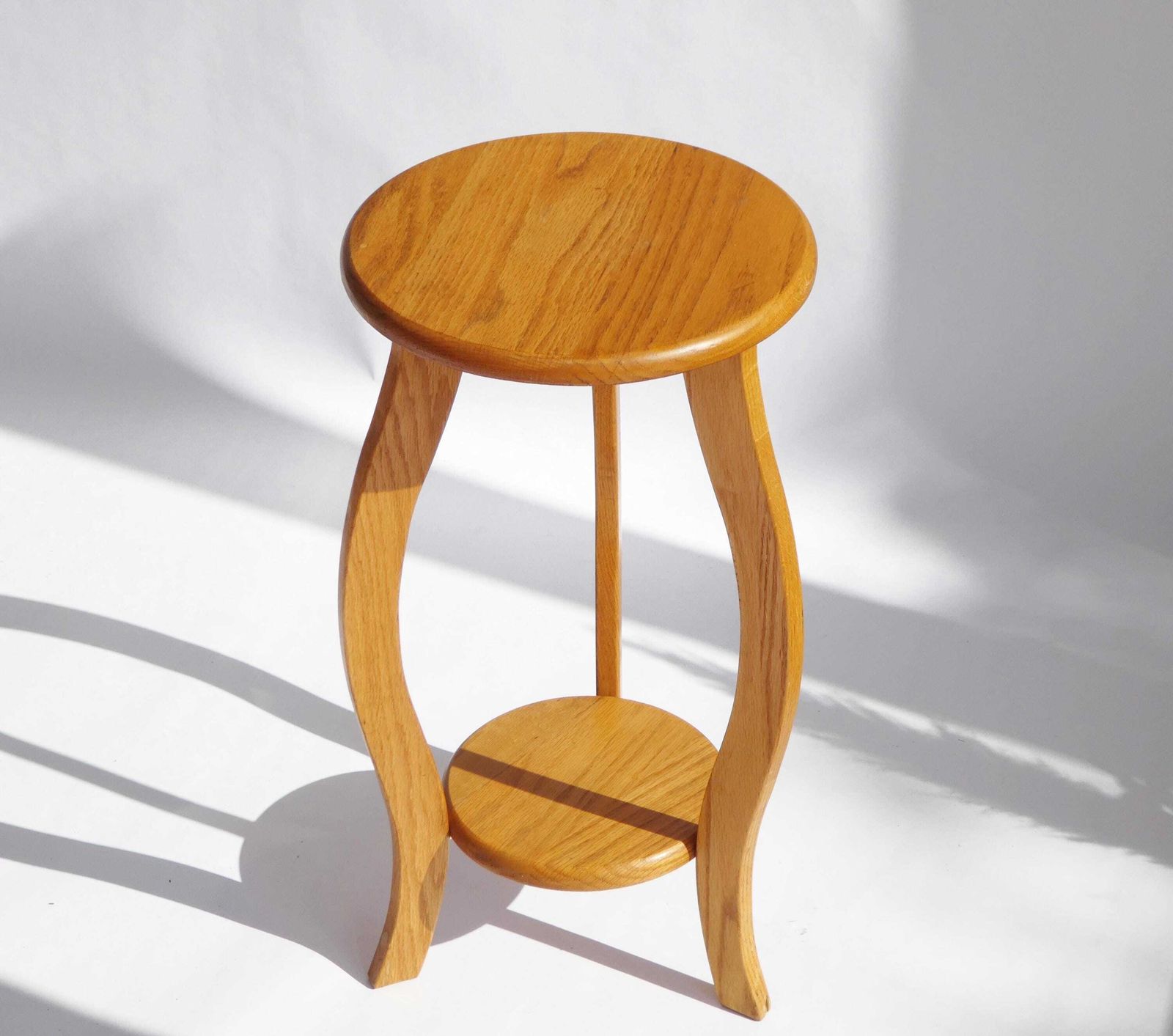 Wooden Amsterdam School Tripod Pedestal, Two Tiered Oak Plant Stand, Vintage Side Table photo furniture