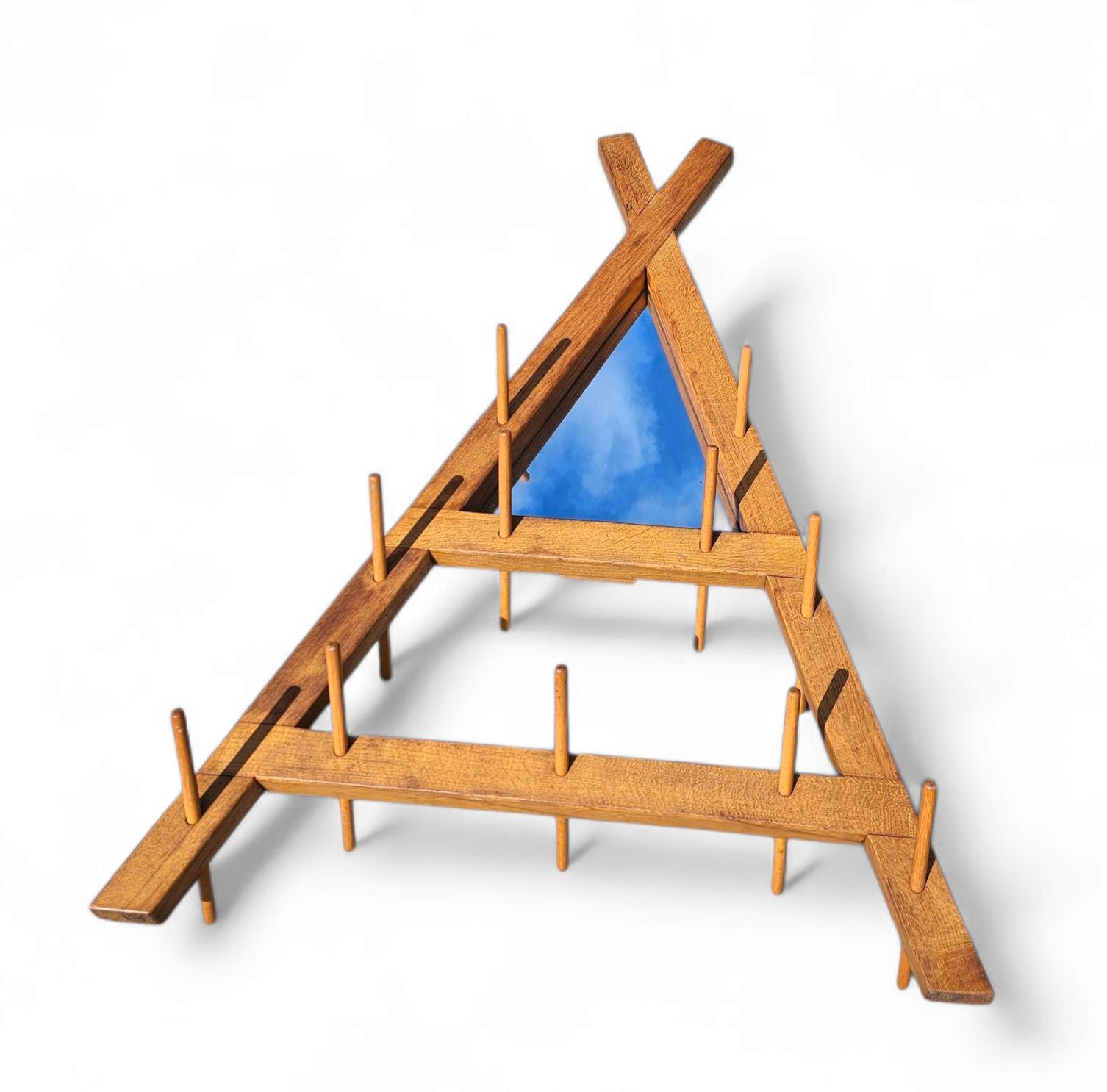 Wooden Wall Coat Rack / Triangular Shape / Triangle Mirror At The Top / 1960s photo buy