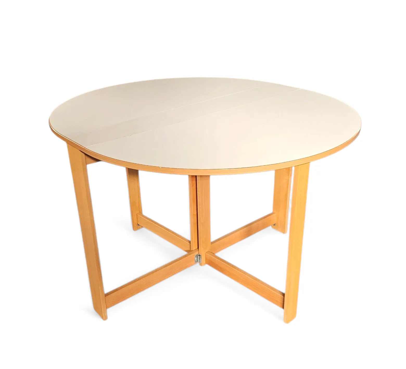 Vintage Scandinavian Folding Dining Table With Side Leaves. The Oval Top Is Made Of White Formica photo furniture