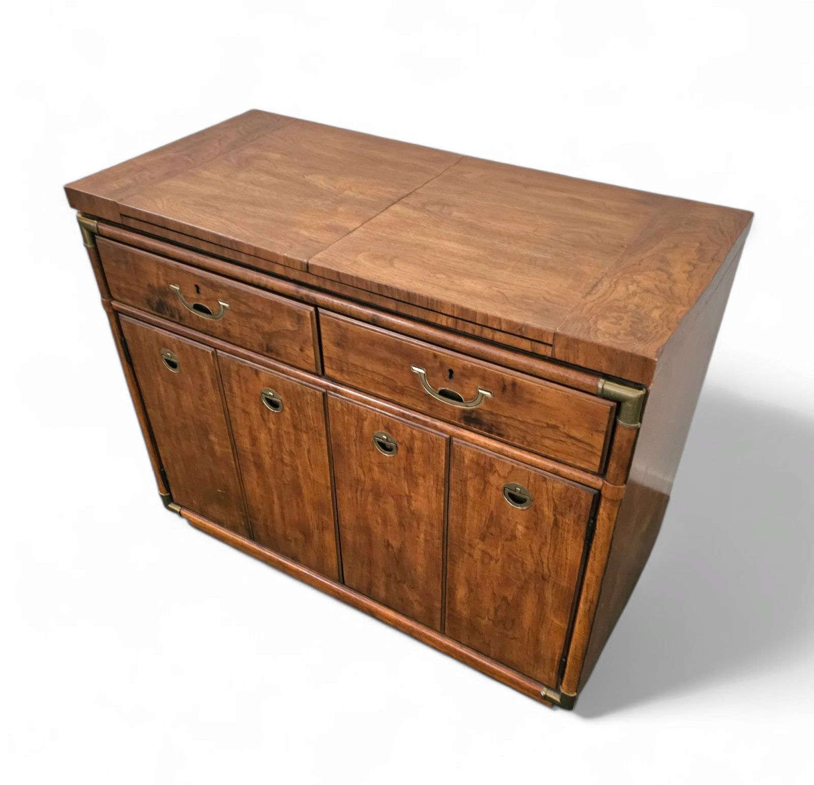 Vintage Drexel Accolade Campaign Server Dry Bar On Casters / Flip Top 1980s photo for sale