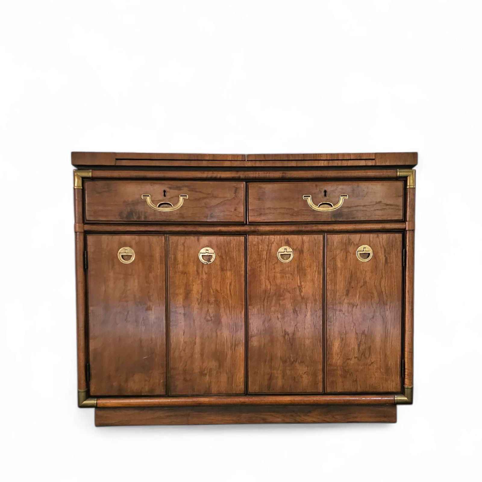 photo vintage Vintage Drexel Accolade Campaign Server Dry Bar On Casters / Flip Top 1980s