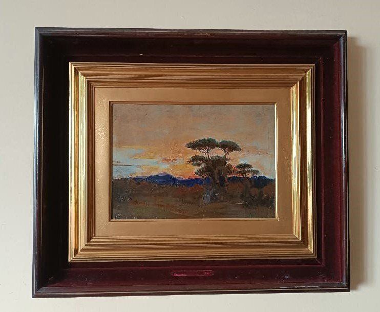 Antique Impressionist Oil Painting On Canvas Ettore Cumbo Borgia Late 19th Century (