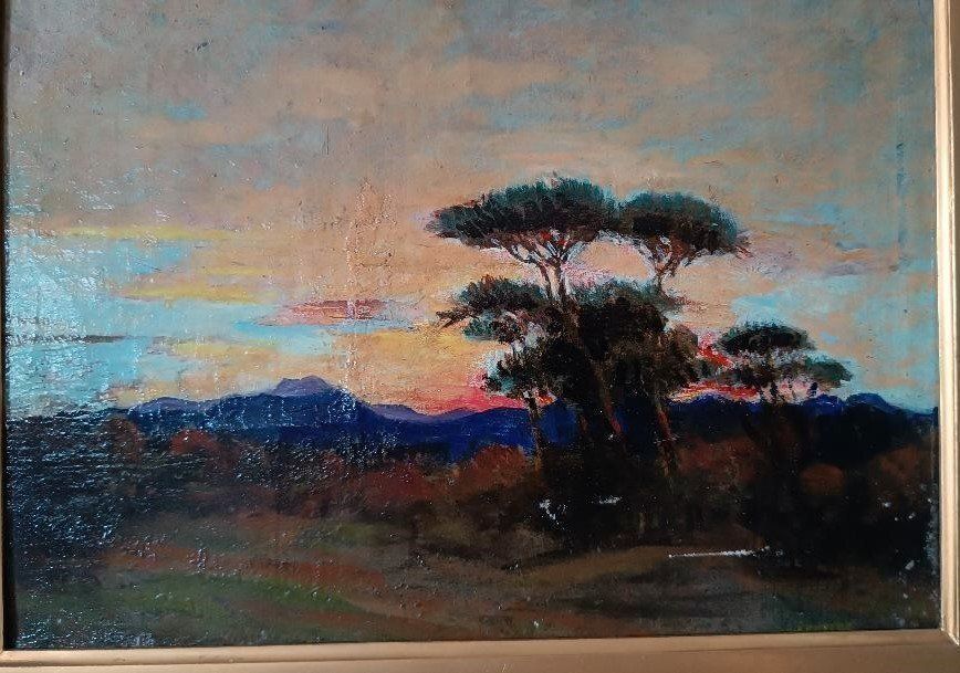 Antique Impressionist Oil Painting On Canvas Ettore Cumbo Borgia Late 19th Century ( photo vinterior
