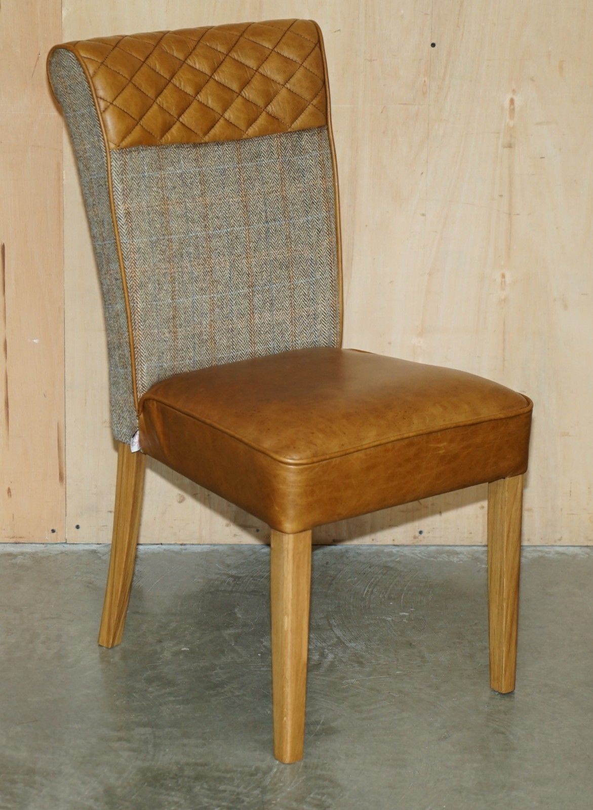 Pair Of Chesterfield Harris Tweed Brown Leather Hall Chairs Part Of Large Suite photo furniture