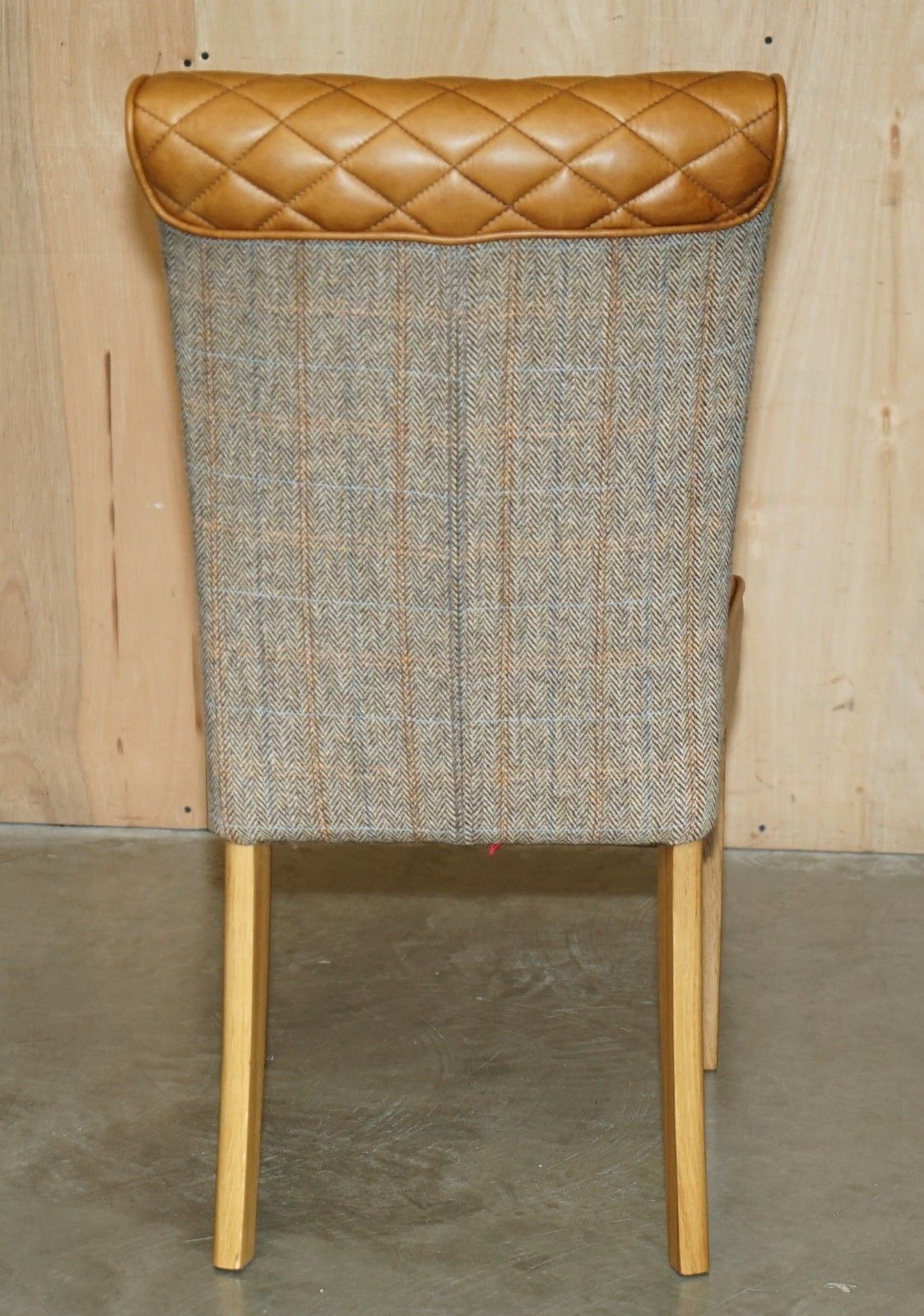595.0 Pair Of Chesterfield Harris Tweed Brown Leather Hall Chairs Part Of Large Suite photo