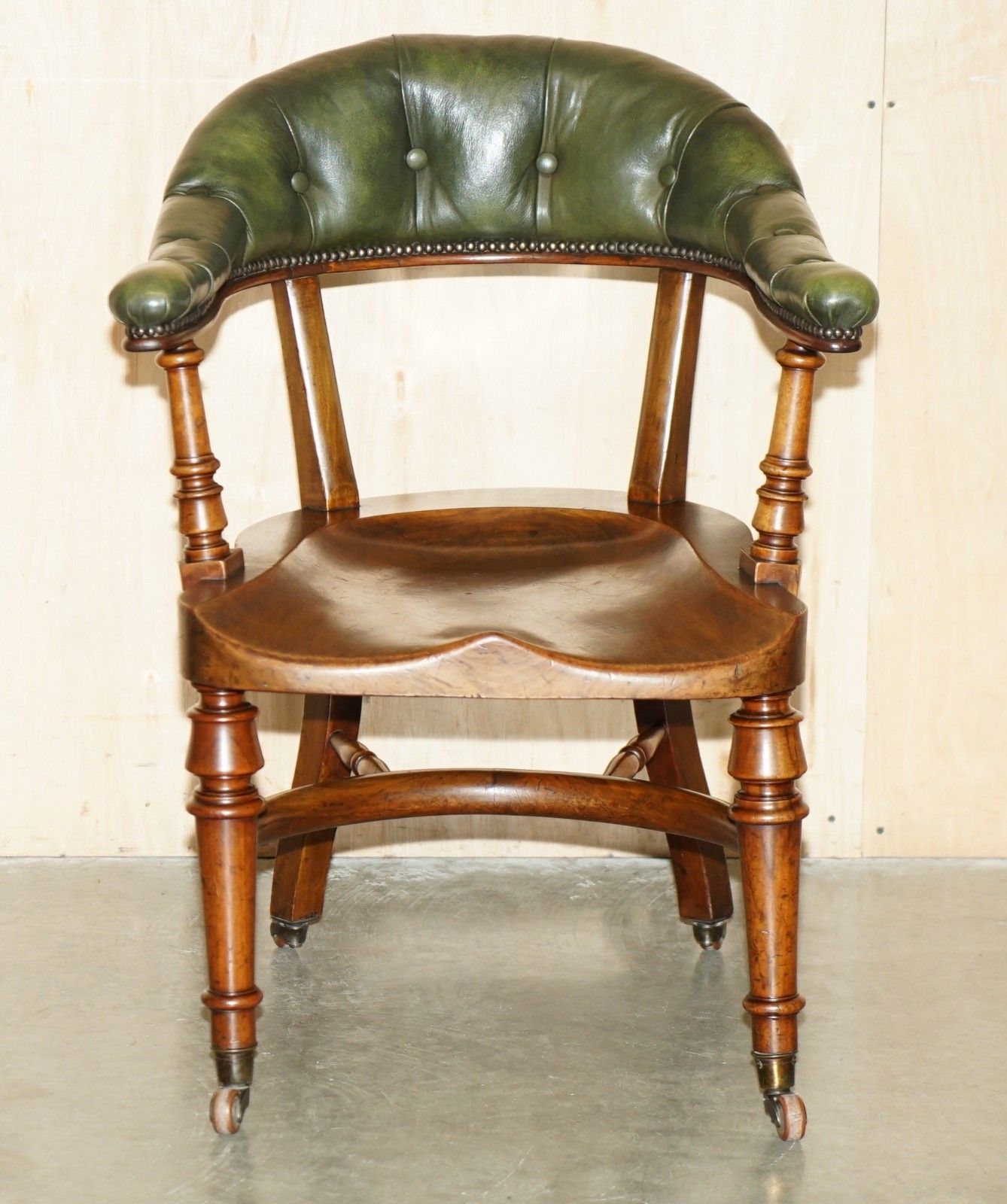 Scottish Antique Victorian 1880 Mahogany & Leather Chesterfield Captains Chair photo for sale