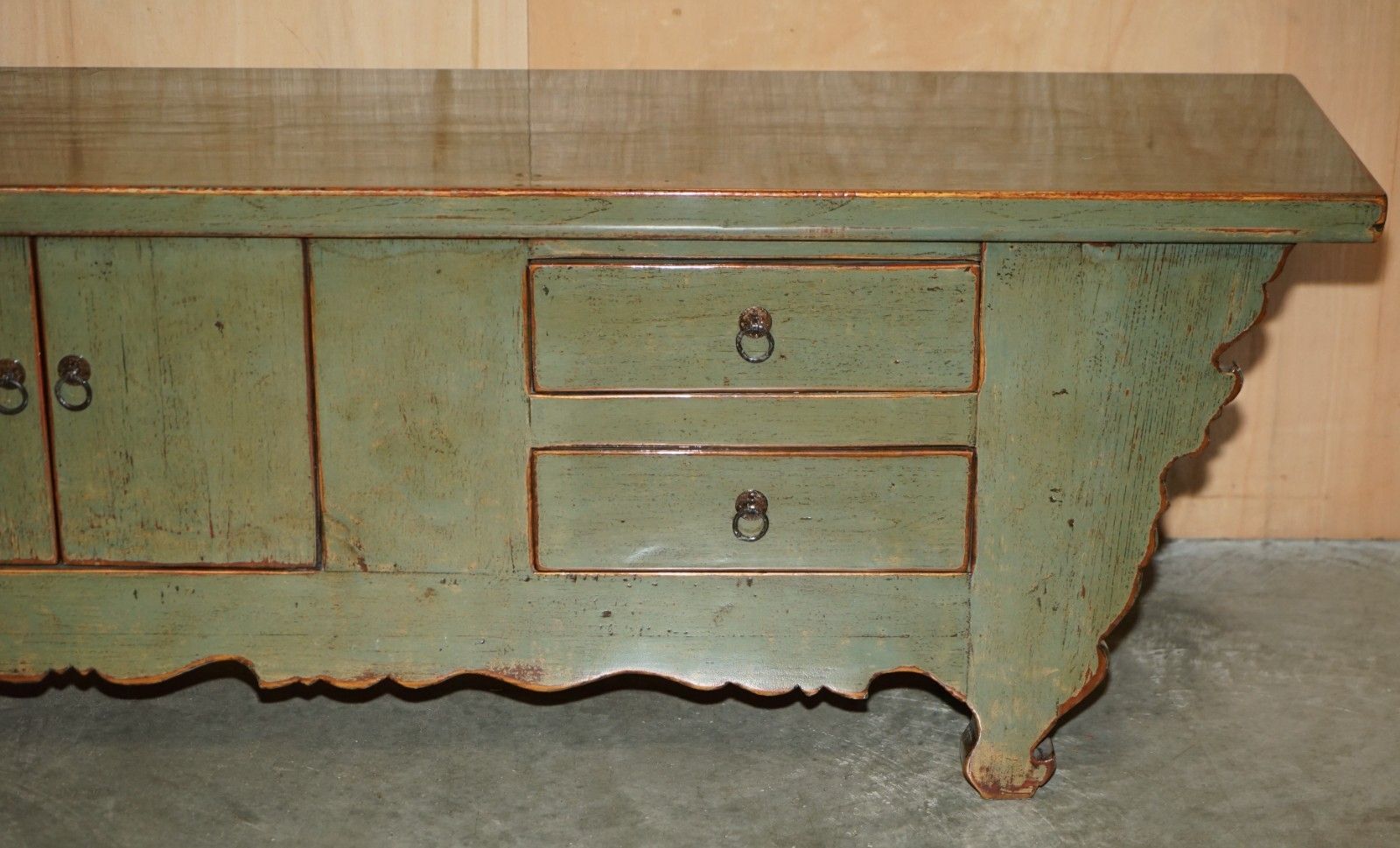 Vintage Green Painted & Lacquered Oriental Low Sideboard Window Seat Media Stand photo 3300.0