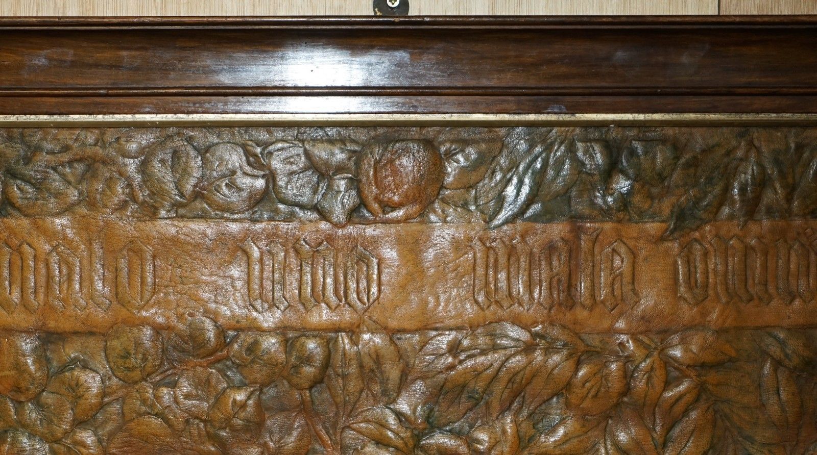 Original 1912 Ada Neville Rolfe Leather Embossed Art Nouveau Mahogany Wall Panel photo buy