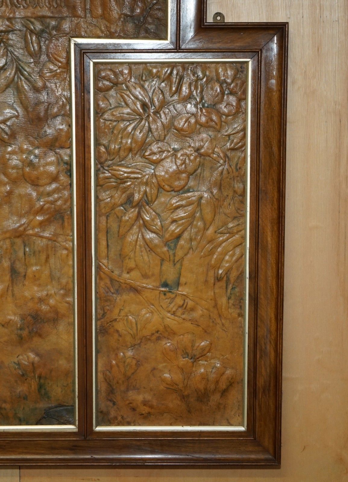 photo furniture Original 1912 Ada Neville Rolfe Leather Embossed Art Nouveau Mahogany Wall Panel