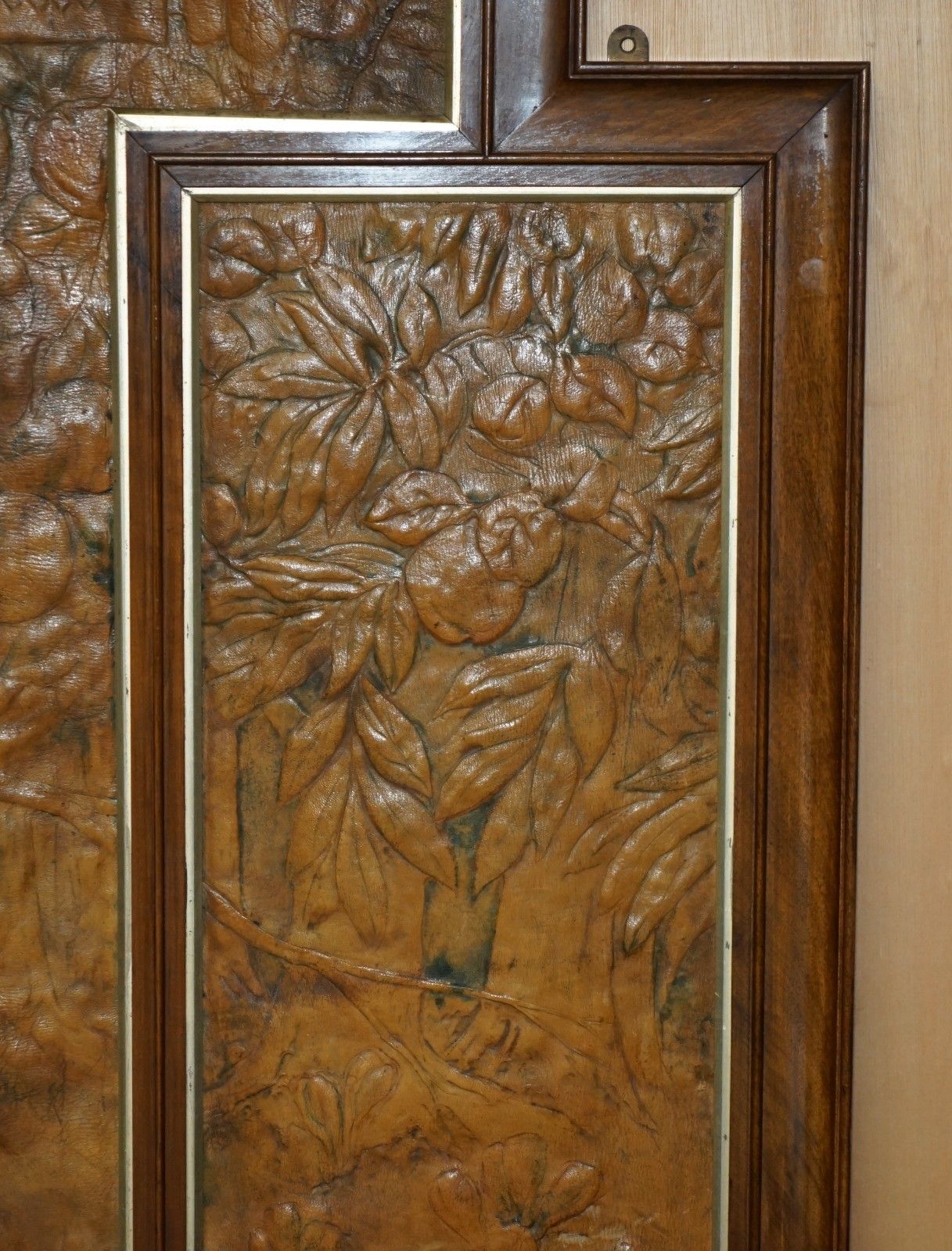 photo for sale Original 1912 Ada Neville Rolfe Leather Embossed Art Nouveau Mahogany Wall Panel