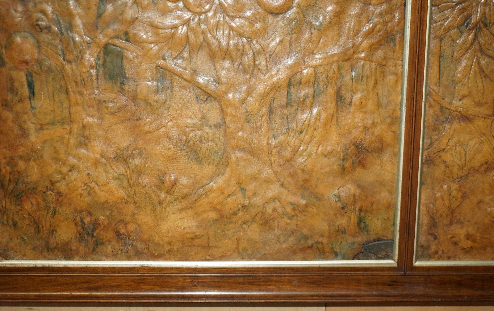 photo buy Original 1912 Ada Neville Rolfe Leather Embossed Art Nouveau Mahogany Wall Panel