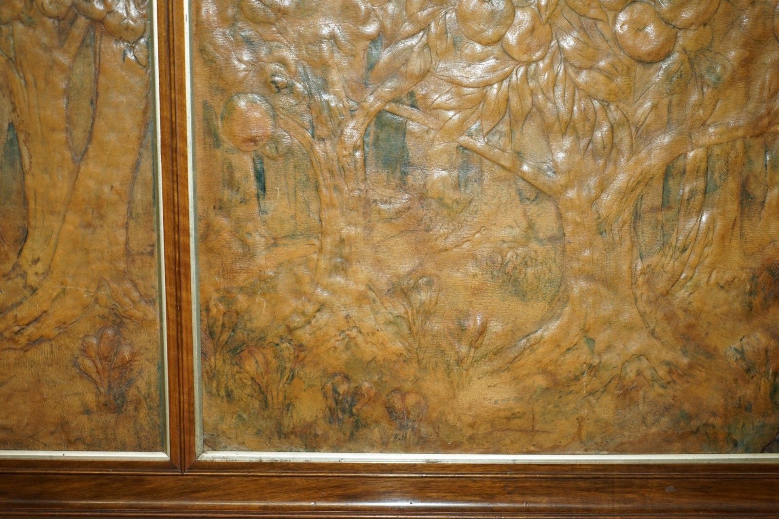 photo vintage Original 1912 Ada Neville Rolfe Leather Embossed Art Nouveau Mahogany Wall Panel