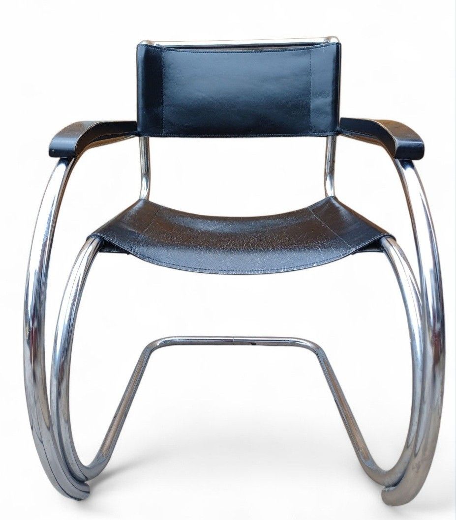 Mies Van Der Rohe Mr20 Armchair Leather Chrome  Armchair Black Leather Vintage