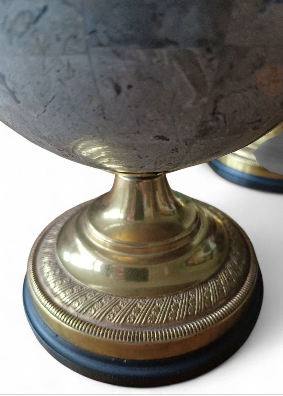 Rare Pair Anthony Redmile Globes  Castellated Polished Stone And Signed photo Art