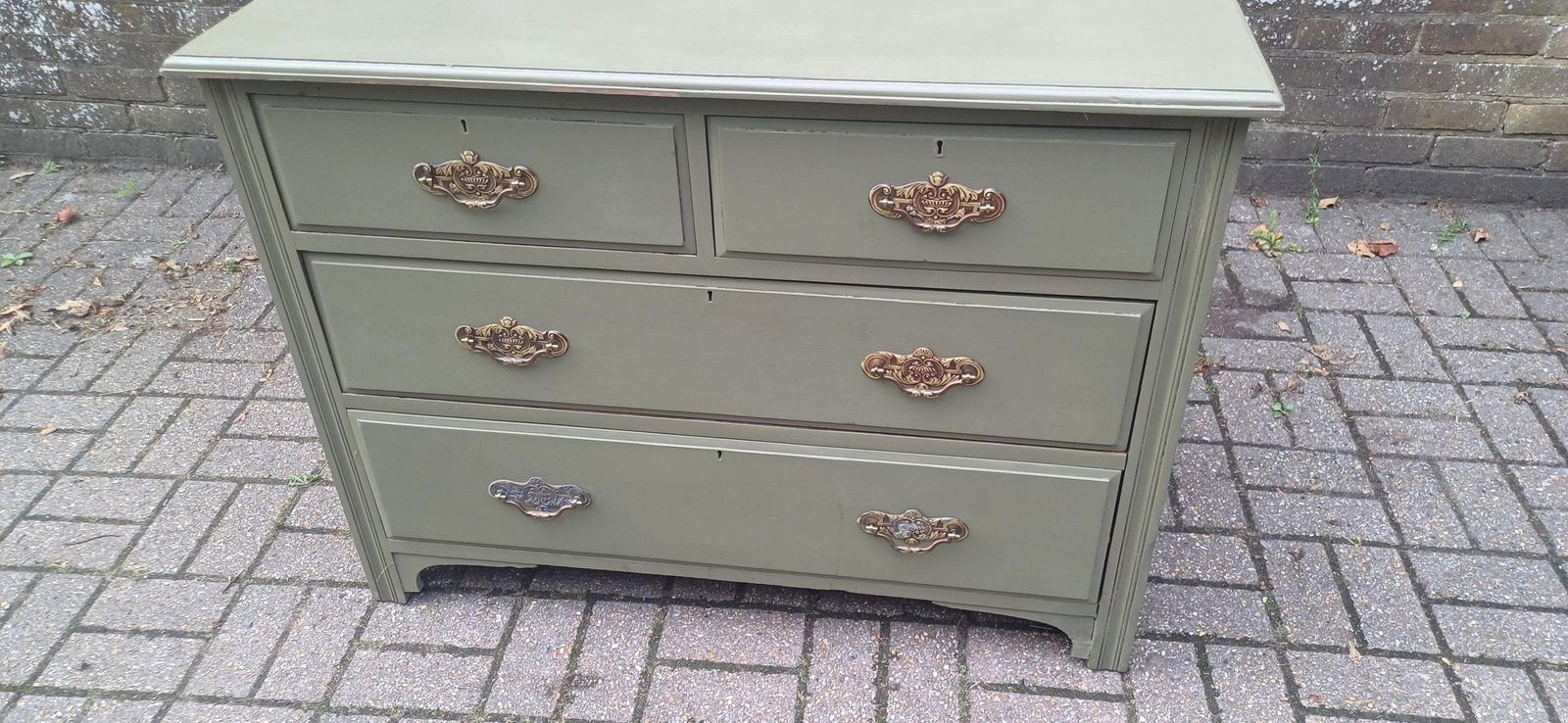 Vintage Olive Green Chest Of Drawers Hand Painted Antique Style Storage With Brass Handles Bedroom Furniture Shabby Chic Free Hand Delivery photo furniture