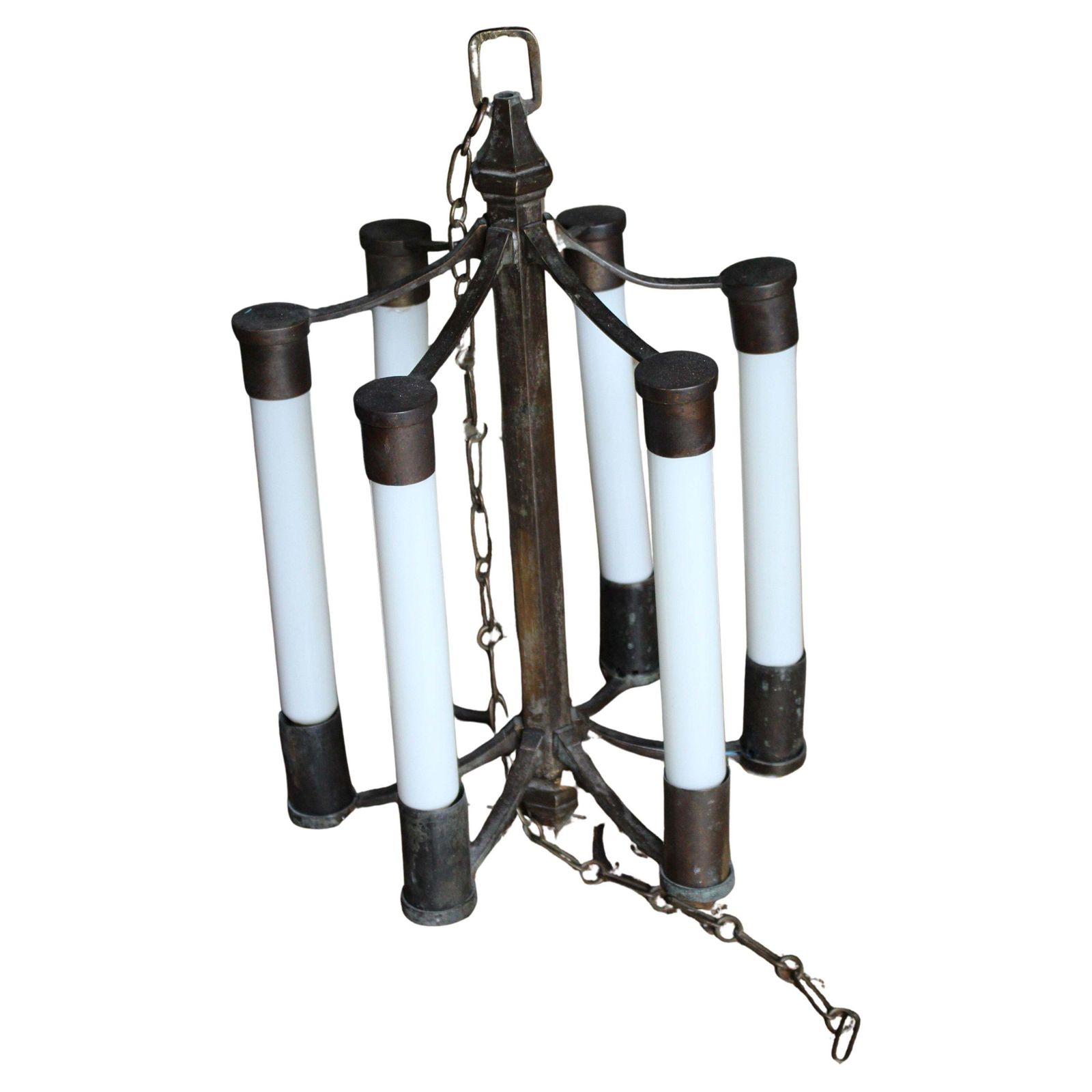 Early 20th Century Art Deco Large Modernist Bronze Pedestal Pendant Lantern