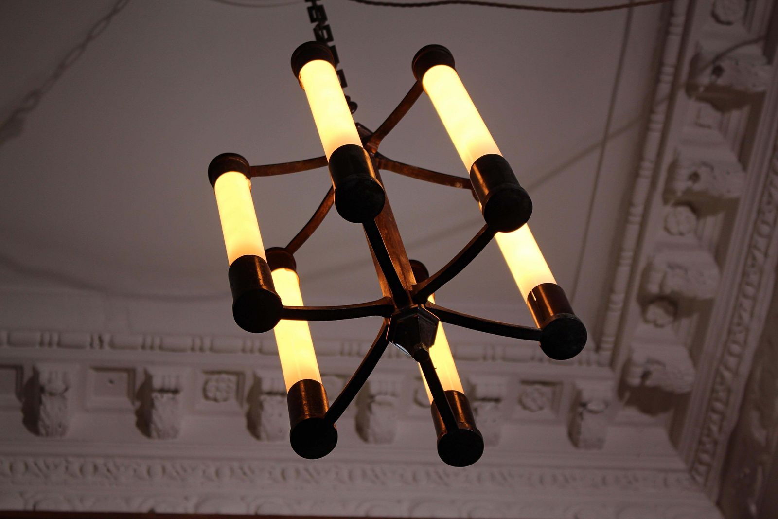 Early 20th Century Art Deco Large Modernist Bronze Pedestal Pendant Lantern photo vinterior