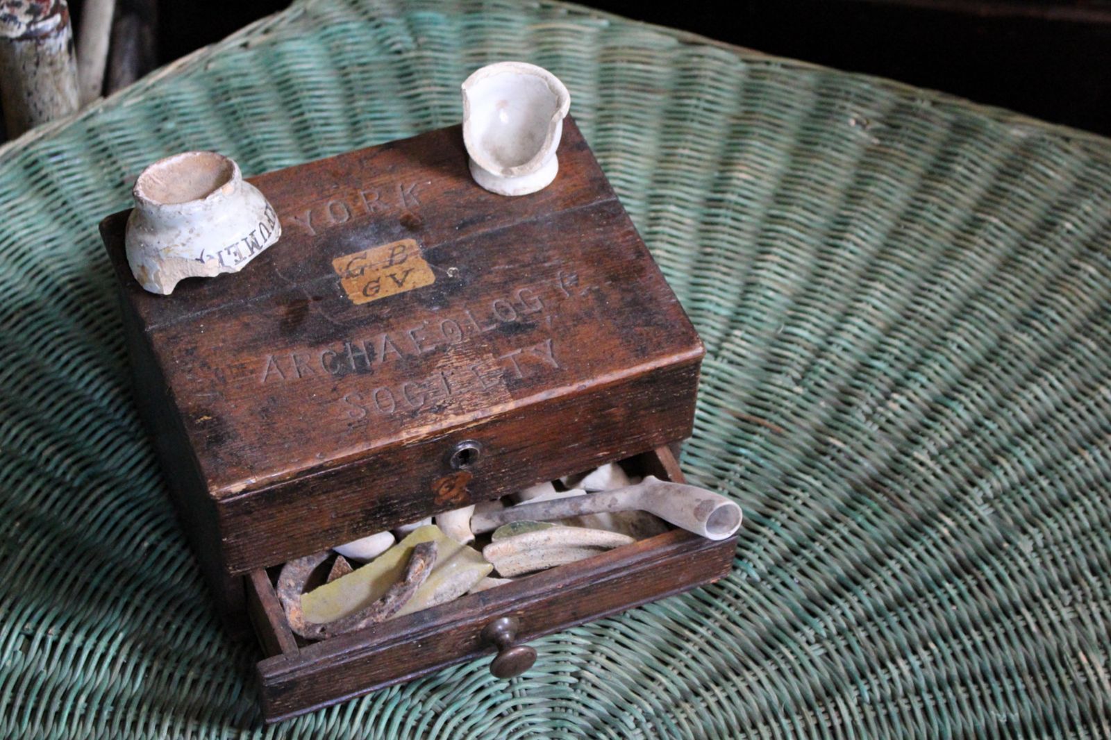 19th Century York Archaeology Society Musuem Oak Collectors Box photo furniture