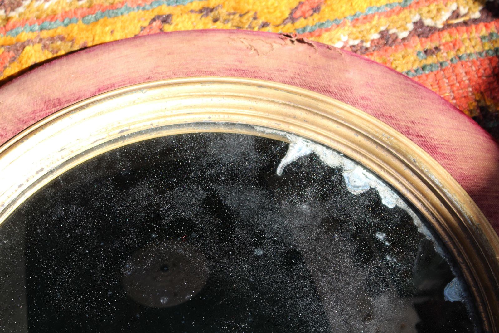 19th Century Faded Velvet Foxed Mercury Convex Country House Mirror photo vintage