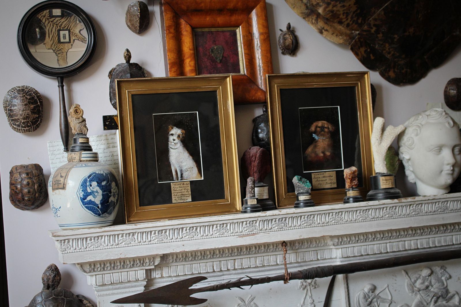 1923 English School J.Tonry 'Yumsie' & 'Caesar' Oil On Board Country House photo furniture
