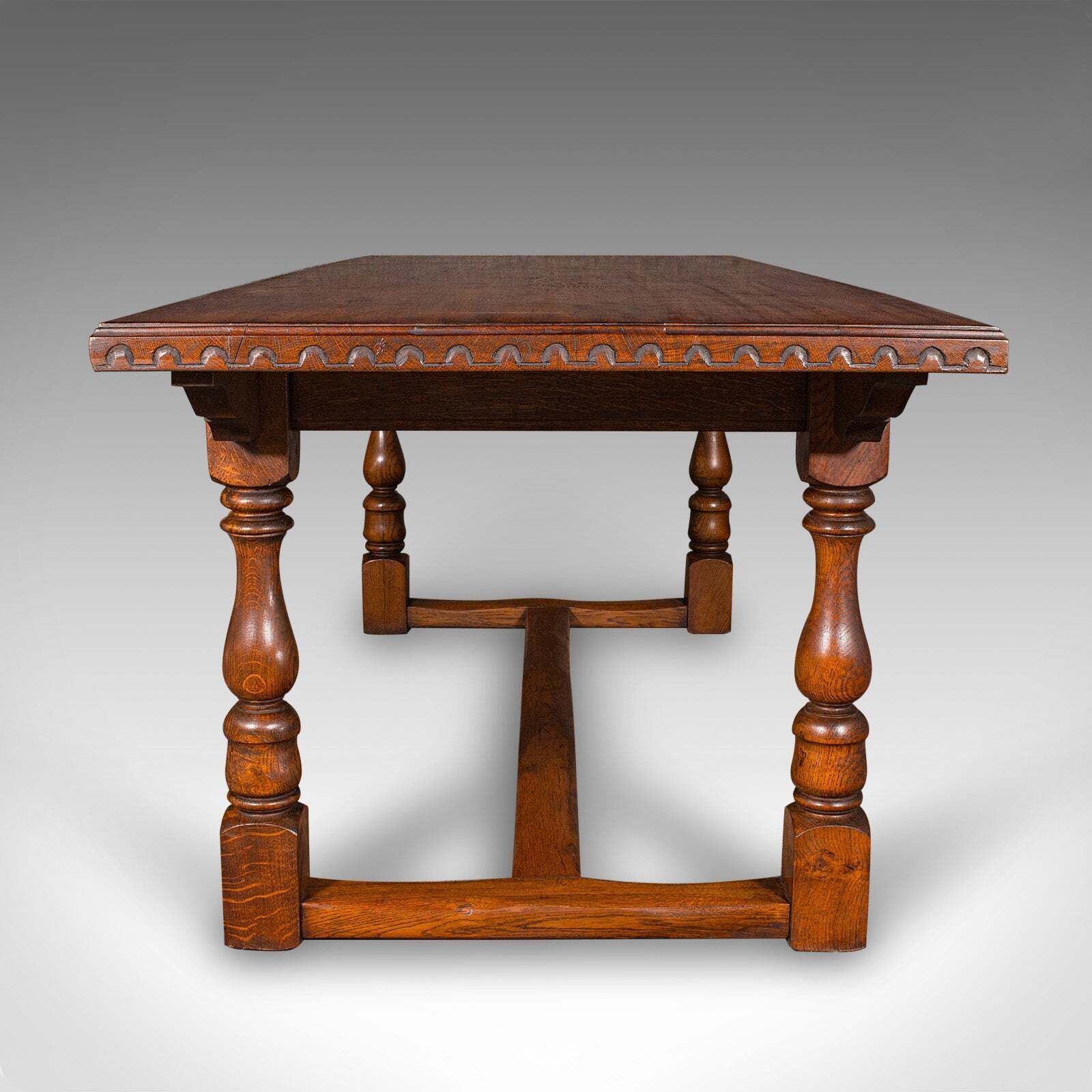 6 Seat Antique Dining Table, English, Oak, Country Kitchen, Refectory, Edwardian photo 5055.0