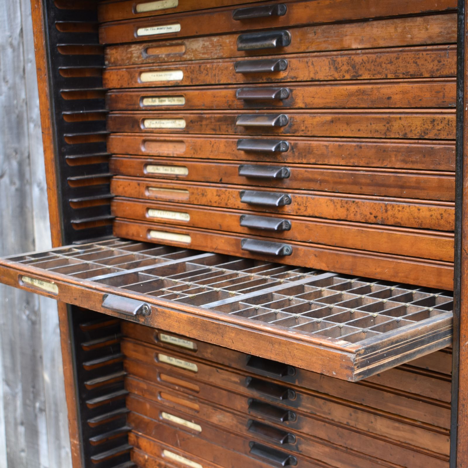 photo vinterior Antique Stephenson Blake Letterpress Printers Type Collector Drawer Tray Cabinet