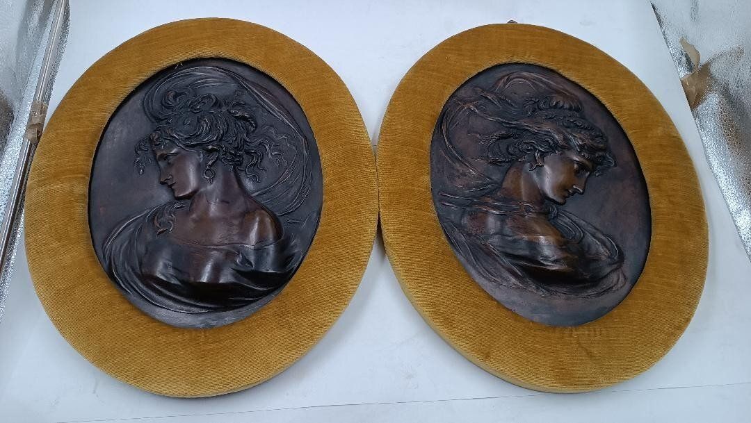 Pair Of Art Nouveau Bronze Reliefs Of Female Faces photo furniture