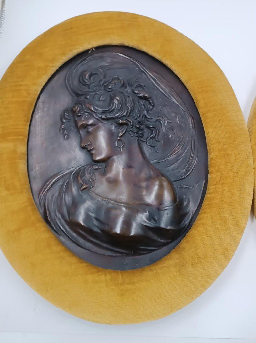 Pair Of Art Nouveau Bronze Reliefs Of Female Faces photo Art