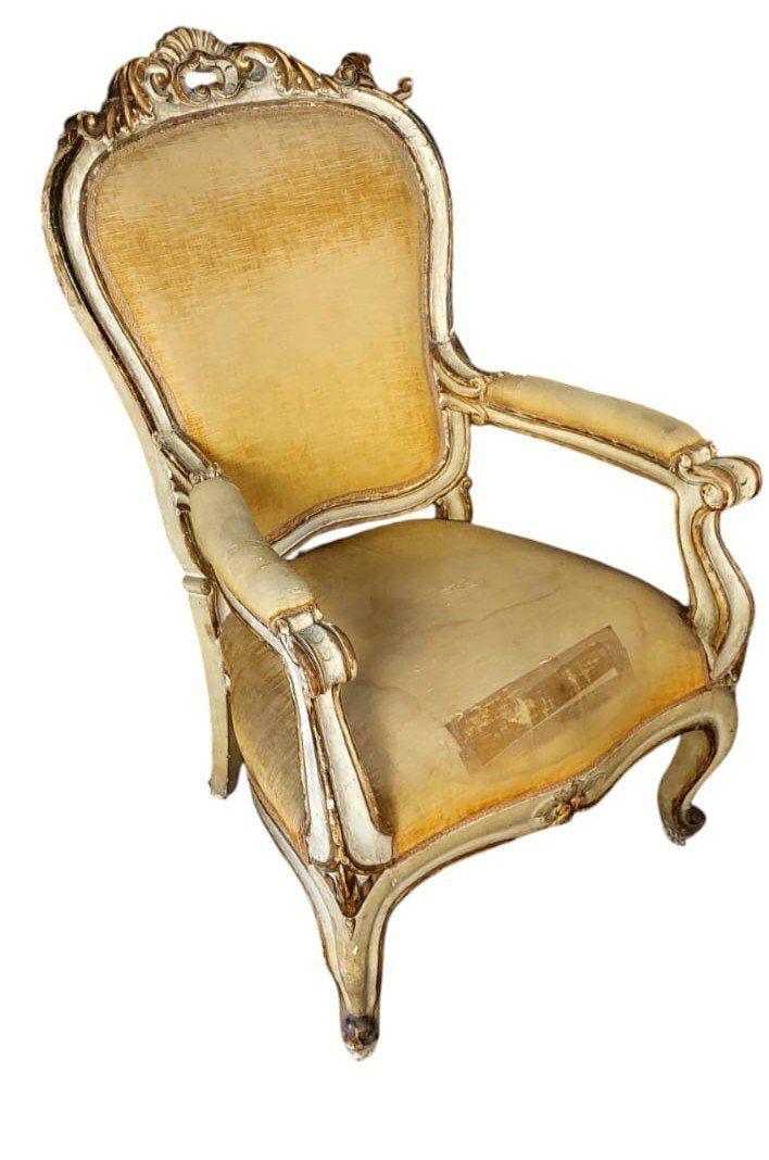 18th Century Antique Lacquered And Gilded Carved Wooden Armchair photo furniture