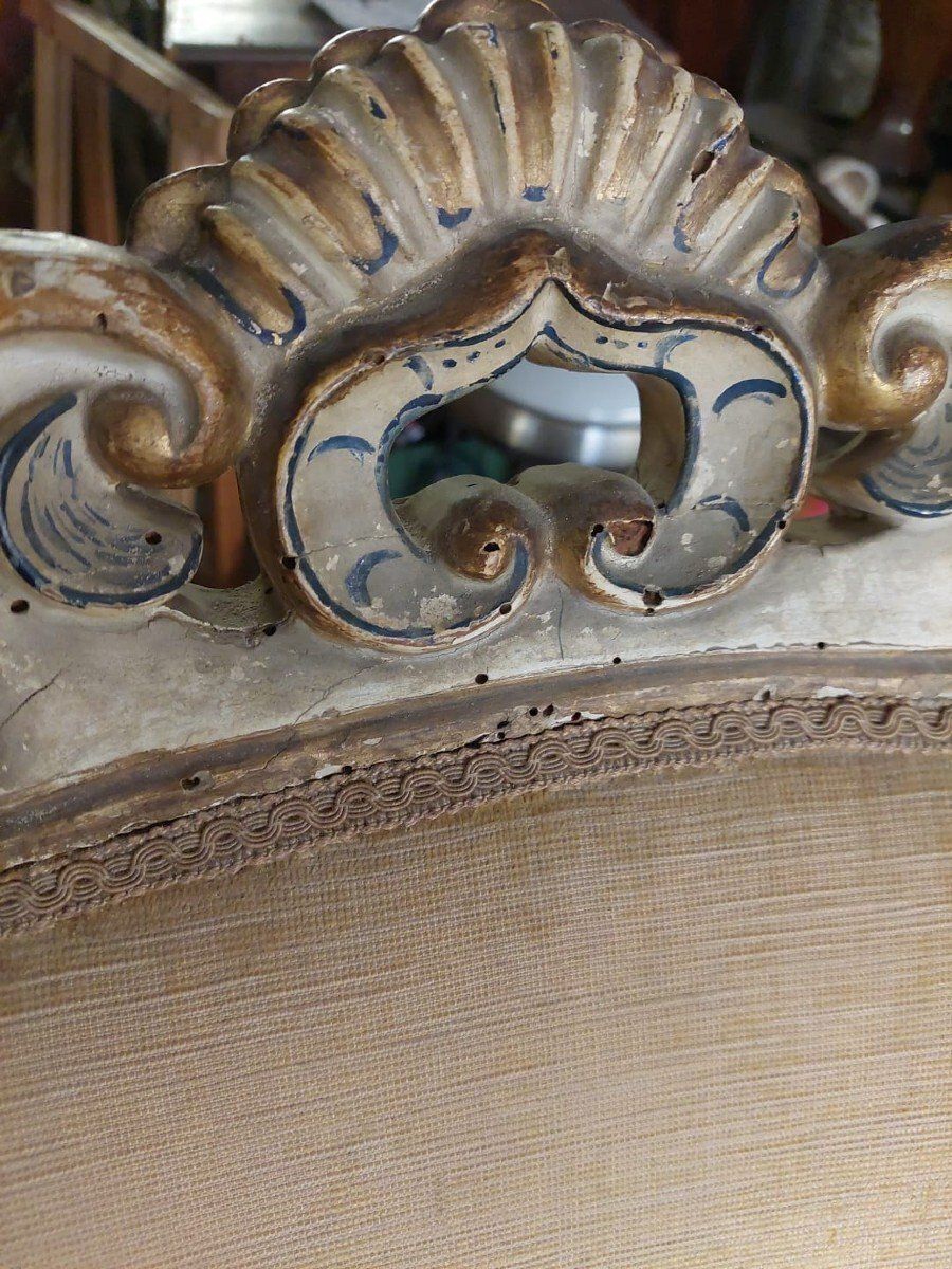 photo for sale 18th Century Antique Lacquered And Gilded Carved Wooden Armchair