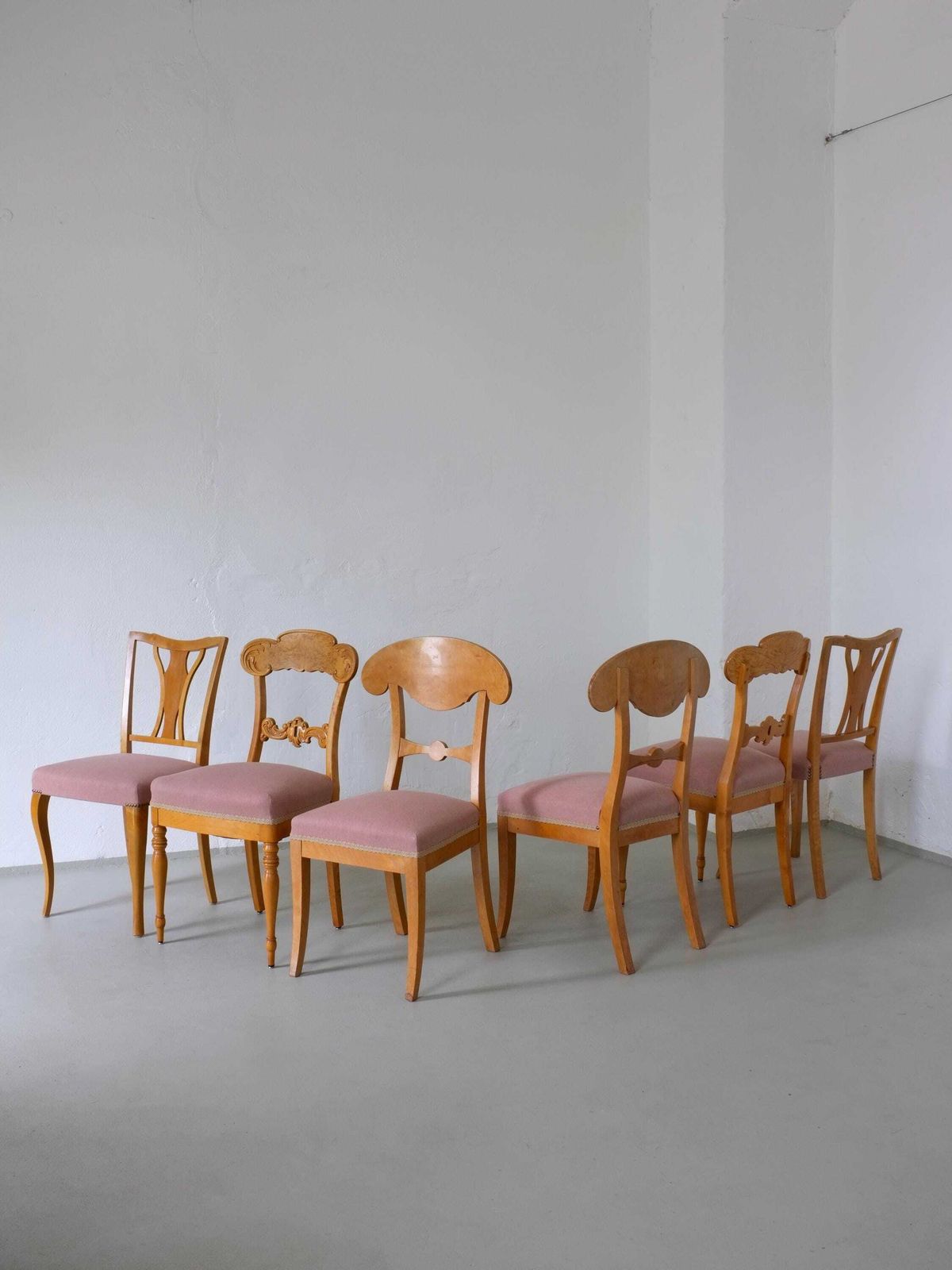 photo furniture 6 Mix & Match Swedish Biedermeier Golden Birch Chairs