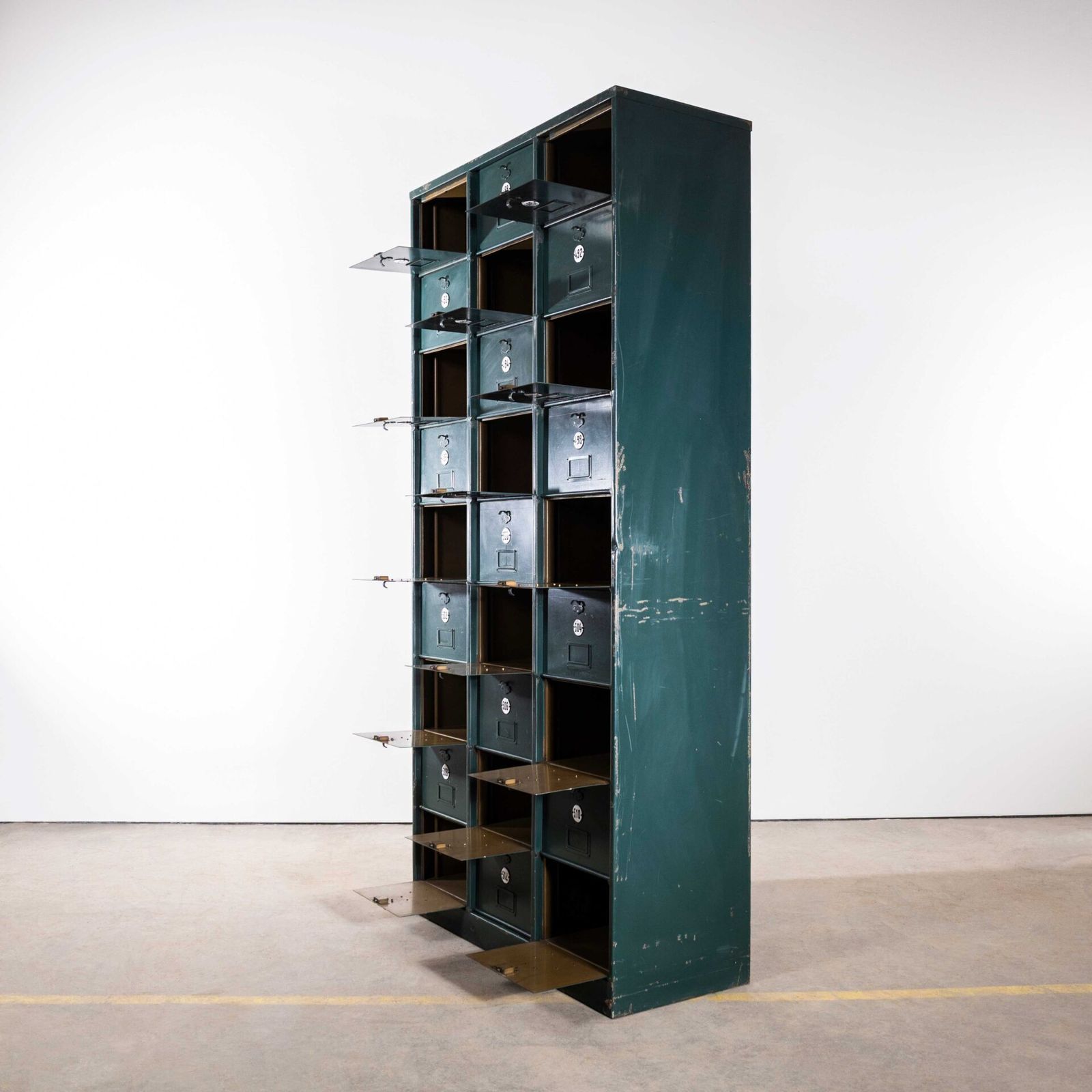 1920’s French Industrial Metal Cabinet Dark Green – Twenty Seven Klappets photo buy