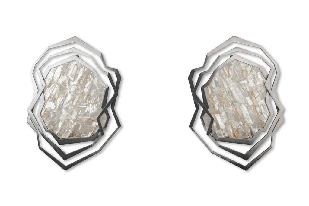 Pair Of Sconces In Brushed Metal And Rock Crystal. Contemporary.