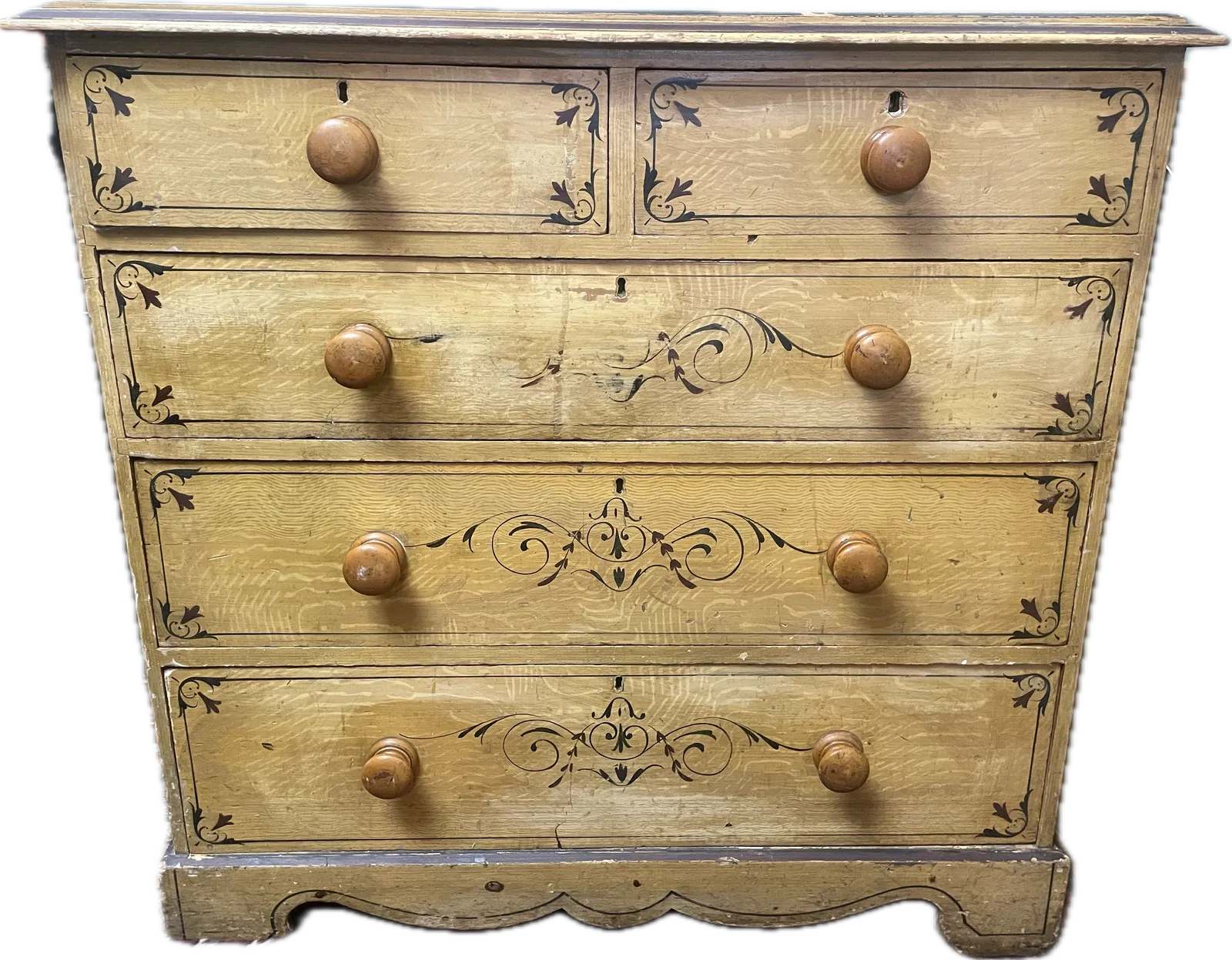Victorian Pine Faux Wood Painted Chest Of Drawers